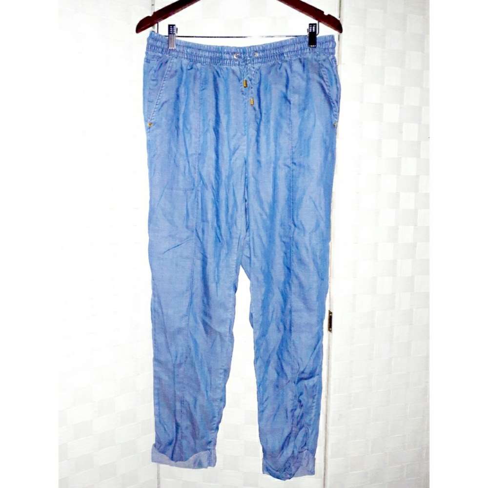 Ellen Tracy Drawstring Cuffed Ankle Chambray Pants - image 3